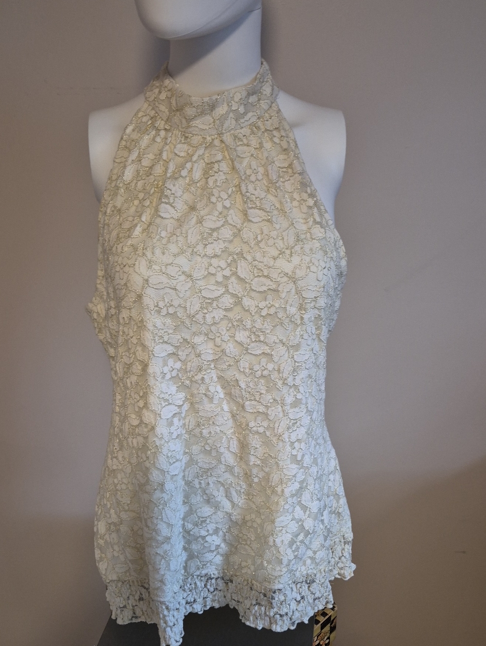 Studio Y Cream Lace Sleeveless Halter Top